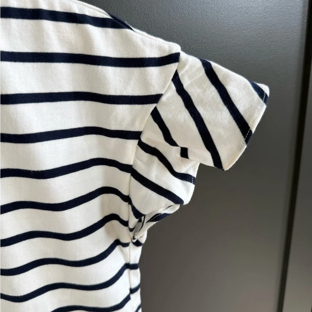 J. Crew White & Navy Striped V-Neck Flutter sleeve Cotton Top  • XS